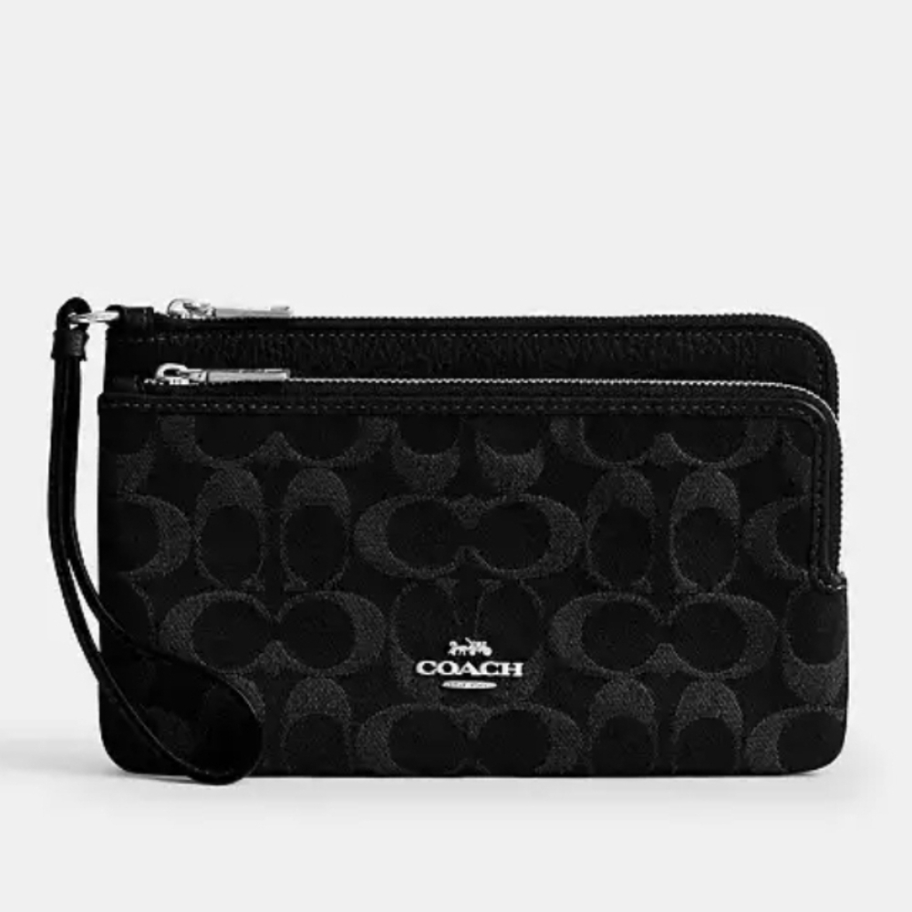 💥COACH💥 Double Zip Wallet in Signature Black Denim Canvas NWT